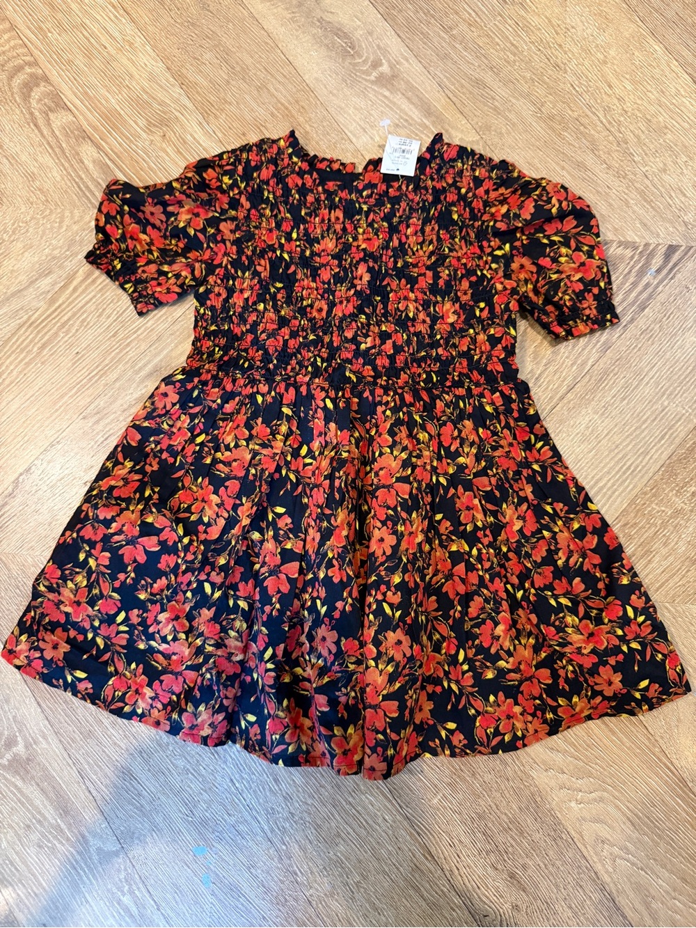 Girls Black Floral Smocked Dress 2T